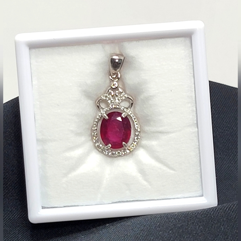 3.87CT Ruby And Colorless Topaz Sterling Silver Pendant